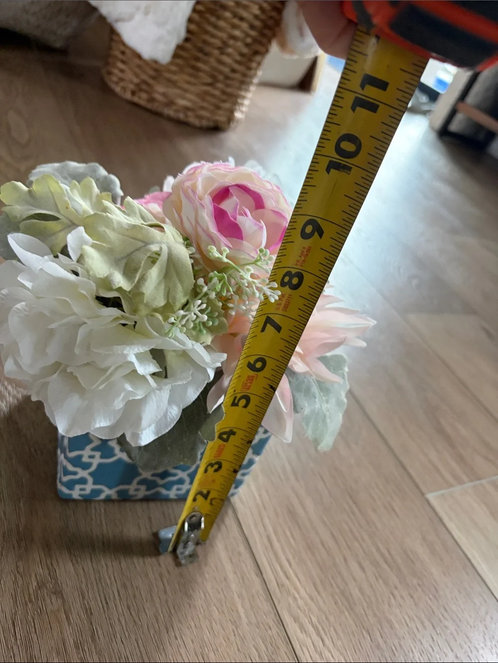 Pier 1 imports Floral Faux Arrangement in Blue Patterned Cube